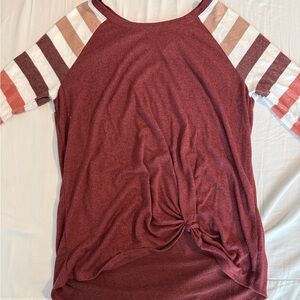 Maurices Burgundy Top with Striped Sleeves